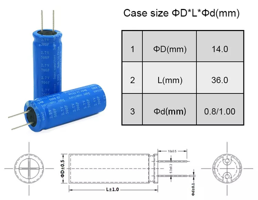 2.7v রেডিয়াল সুপারক্যাপাসিটর সোলার ব্যাটারি, 500f সোলার সেল সুপারক্যাপাসিটর