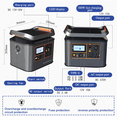500W 1000W পোর্টেবল সোলার পাওয়ার স্টেশন ক্যাম্পিংয়ের জন্য ব্যবহারিক
